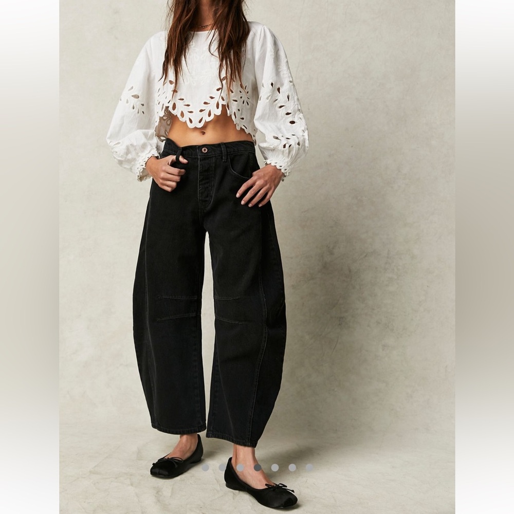 We The Free Good Luck Mid-Rise Barrel Jeans in sound waves